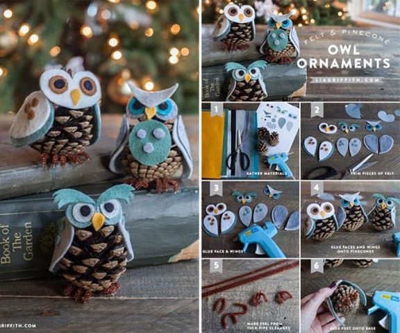 DIY Cute Pine Cone Owl Ornaments