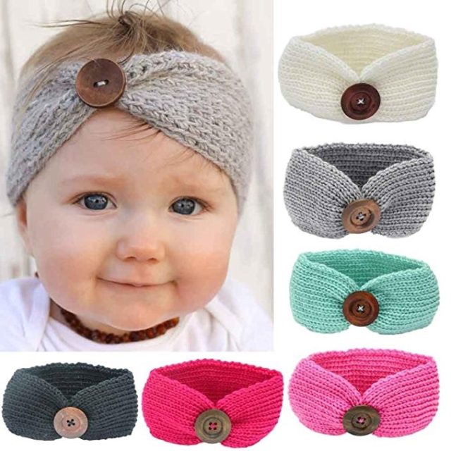 Baby Knitting Infant Girl Button Headbands