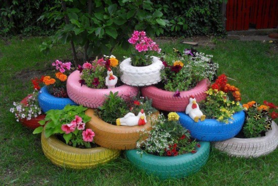 DIY Garden Teacup Tyre Planters